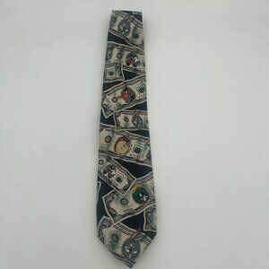 Vintage Looney Tunes Tie Money Theme 1995 Warner Bros Daffy Duck Bugs Bunny Taz
